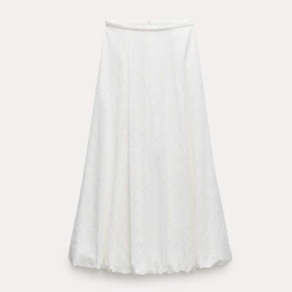 ZARA NWT White Maxi Skirt Embroidered Balloon XS (2679/ 014)